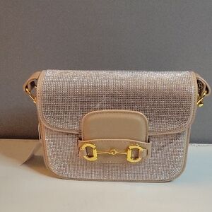 Gold & Sequin Studded Beige Crossbody Bag Is Mesmerizing In Person NWT